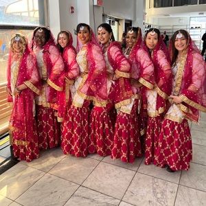 Was worn as a bridesmaid dress; custom made in India sharara pants/scarf/top